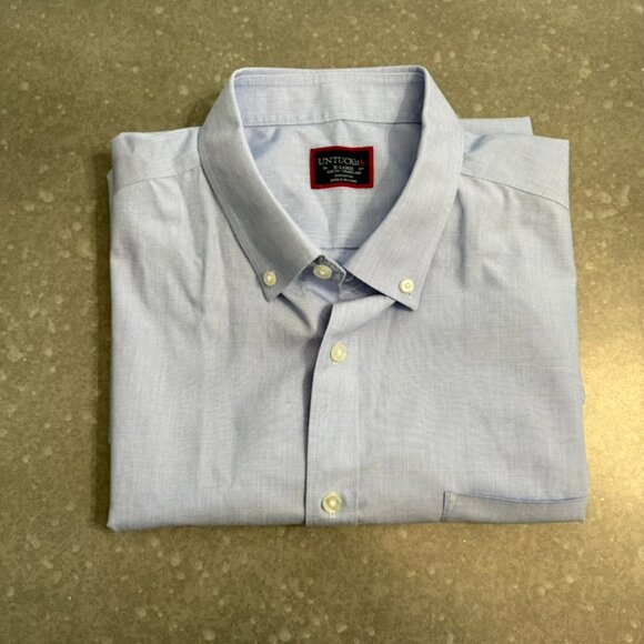 UNTUCKit Light Blue Wrinkle-Free Short Sleeve Shirt - Size XL Slim Fit - Picture 2 of 9